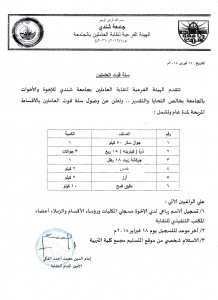 سلة قوت العاملين - الهيئة الفرعية لنقابة العاملين بجامعة شندي