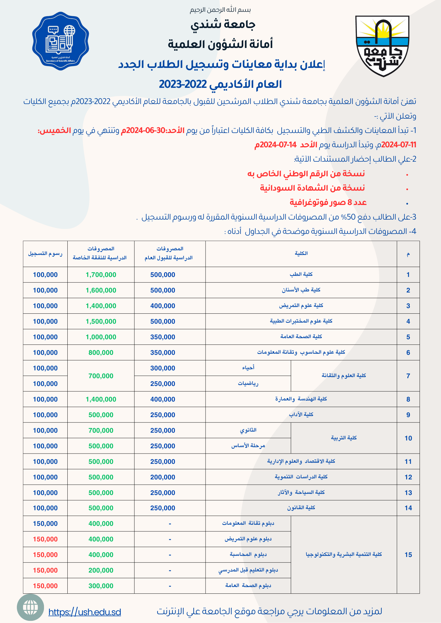 إعلان بدء اجراءات المعاينة والتسجيل للدفعة المستحدة للعام 2022 -2023